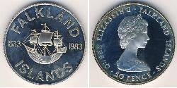 50 Penny Îles Malouines Argent Elizabeth II (1926-2022)