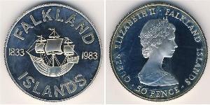 50 Penny Îles Malouines Argent Elizabeth II (1926-2022)