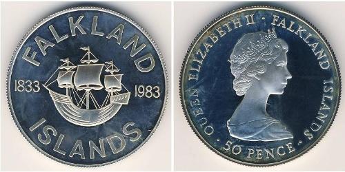 50 Penny Îles Malouines Argent Elizabeth II (1926-2022)