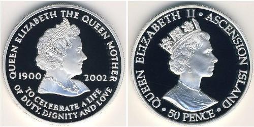 50 Penny Isola di Ascensione Argento Elisabetta II (1926-2022)