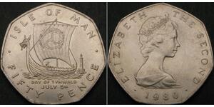 50 Penny Isola di Man Argento Elisabetta II (1926-2022)