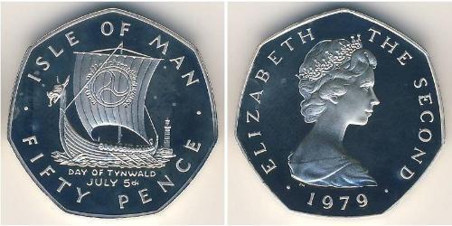 50 Penny Isola di Man Argento Elisabetta II (1926-2022)