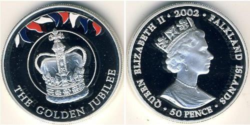 50 Penny Isole Falkland Argento Elisabetta II (1926-2022)