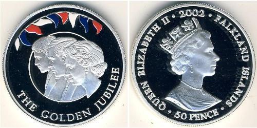 50 Penny Isole Falkland Argento Elisabetta II (1926-2022)