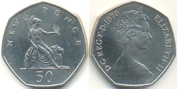 50 Penny Feriind Kiningrik (1922-) Cuivre/Nickel Elizabeth II (1926-2022)