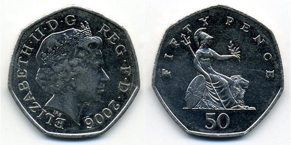 50 Penny Feriind Kiningrik (1922-) Cuivre/Nickel Elizabeth II (1926-2022)