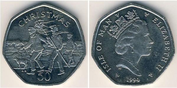 50 Penny Isle of Man Kupfer/Nickel Elizabeth II (1926-2022)