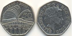 50 Penny Reino Unido (1922-) Níquel/Cobre Isabel II (1926-2022)
