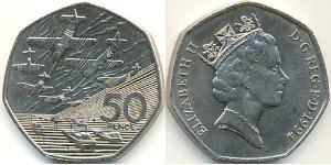 50 Penny Reino Unido (1922-) Níquel/Cobre Isabel II (1926-2022)