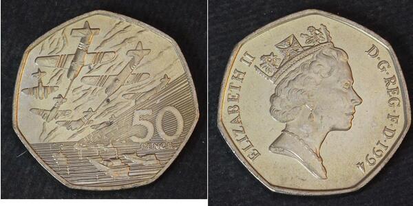 50 Penny Reino Unido (1922-) Níquel/Cobre Isabel II (1926-2022)