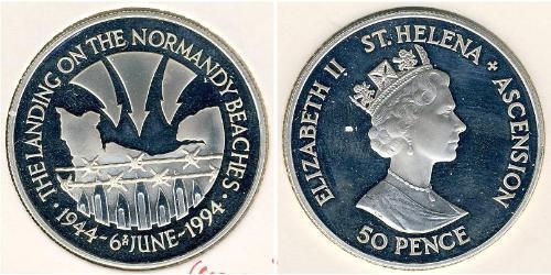 50 Penny Santa Helena (1981 - ) Níquel/Cobre Isabel II (1926-2022)