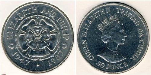 50 Penny Tristán de Acuña Níquel/Cobre Isabel II (1926-2022)