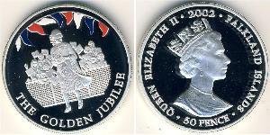 50 Penny Islas Malvinas Plata Isabel II (1926-2022)