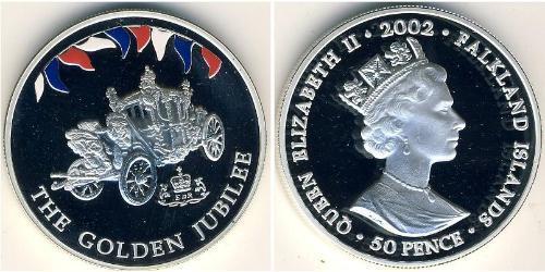 50 Penny Islas Malvinas Plata Isabel II (1926-2022)