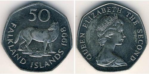50 Penny Isole Falkland Rame Elisabetta II (1926-2022)