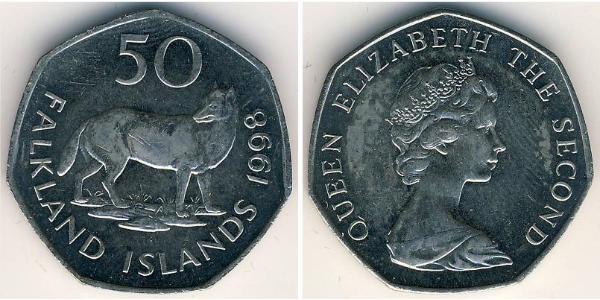50 Penny Isole Falkland Rame Elisabetta II (1926-2022)