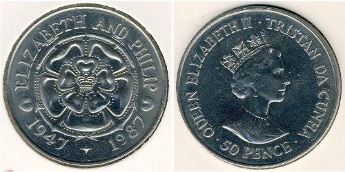 50 Penny Tristan da Cunha Rame/Nichel Elisabetta II (1926-2022)