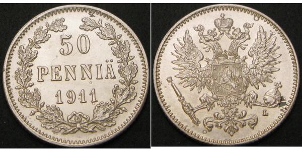 50 Penny Großfürstentum Finnland (1809 - 1917) / Russisches Reich (1720-1917) Silber 