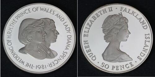 50 Penny Falkland Islands Silver 