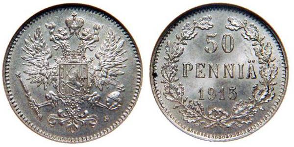 50 Penny 芬兰大公国 (1809 - 1917) / 俄罗斯帝国 (1721 - 1917) 銀 