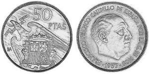 50 Peseta Francoist Spain (1936 - 1975) Copper/Nickel Francisco Franco (1892 – 1975)