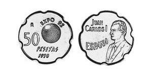 50 Peseta Reino de España (1976 - ) Níquel/Cobre Juan Carlos I (1938 - )