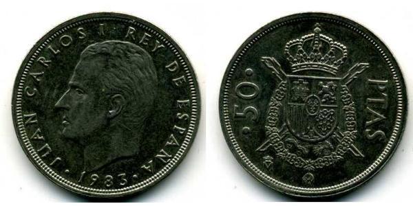 50 Peseta Reino de España (1976 - ) Níquel/Cobre Juan Carlos I (1938 - )