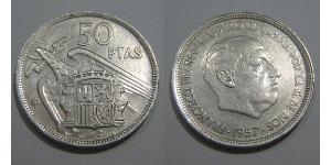 50 Peseta 佛朗哥时期 (1936 - 1975) 銅/镍 弗朗西斯科·佛朗哥 (1892 – 1975)