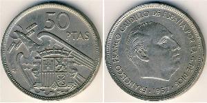 50 Peseta 佛朗哥时期 (1936 - 1975) 銅/镍 弗朗西斯科·佛朗哥 (1892 – 1975)