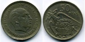 50 Peseta 佛朗哥时期 (1936 - 1975) 銅/镍 弗朗西斯科·佛朗哥 (1892 – 1975)