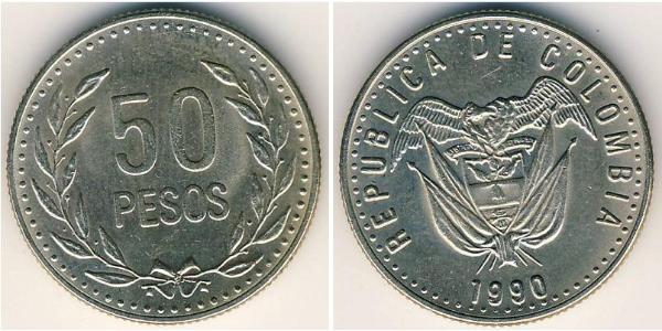 50 Peso Republic of Colombia (1886 - ) Copper/Zinc/Nickel 