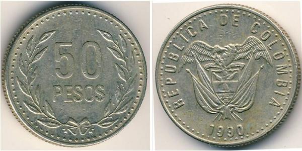 50 Peso Republica de Colombia (1886 - ) Níquel/Cobre 