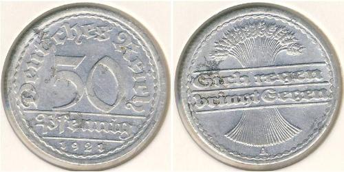 50 Pfennig Repubblica di Weimar (1918-1933) Alluminio 