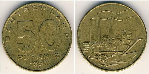 50 Pfennig Repubblica Democratica Tedesca (1949-1990) Ottone/Alluminio/Bronzo 