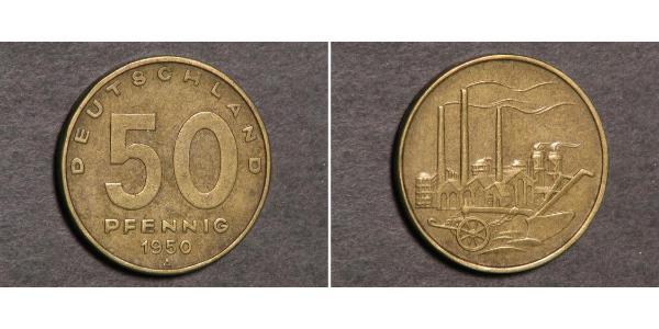 50 Pfennig Repubblica Democratica Tedesca (1949-1990) Ottone/Alluminio/Bronzo 