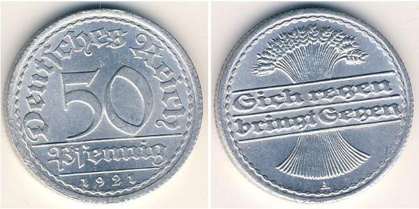 50 Pfennig República de Weimar (1918-1933) Aluminio 