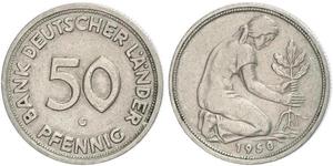 50 Pfennig Deutsche Demokratische Republik (1949-1990) / Geschichte der Bundesrepublik Deutschland (1949-1990) Kupfer/Nickel 