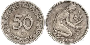 50 Pfennig Deutsche Demokratische Republik (1949-1990) / Geschichte der Bundesrepublik Deutschland (1949-1990) Kupfer/Nickel 