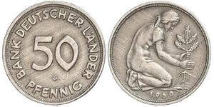 50 Pfennig Deutsche Demokratische Republik (1949-1990) / Geschichte der Bundesrepublik Deutschland (1949-1990) Kupfer/Nickel 