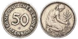 50 Pfennig Repubblica Democratica Tedesca (1949-1990) / Germania Ovest (1949-1990) Rame/Nichel 