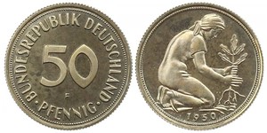 50 Pfennig Germania Ovest (1949-1990) / Repubblica Democratica Tedesca (1949-1990) Rame/Nichel 