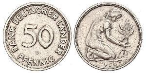 50 Pfennig Germania Ovest (1949-1990) / Repubblica Democratica Tedesca (1949-1990) Rame/Nichel 