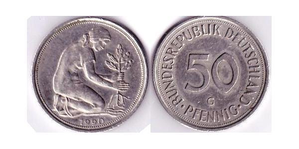 50 Pfennig Germania Ovest (1949-1990) / Repubblica Democratica Tedesca (1949-1990) Rame/Nichel 