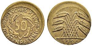 50 Pfennig / 50 Reichpfennig Weimar Republic (1918-1933) Brass 