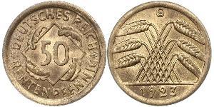 50 Pfennig / 50 Reichpfennig Weimar Republic (1918-1933) Brass 