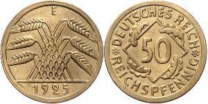 50 Pfennig / 50 Reichpfennig Weimar Republic (1918-1933) Brass 