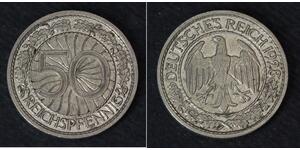 50 Pfennig / 50 Reichpfennig Weimar Republic (1918-1933) Copper/Nickel 