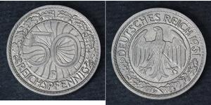 50 Pfennig / 50 Reichpfennig Weimar Republic (1918-1933) Copper/Nickel 