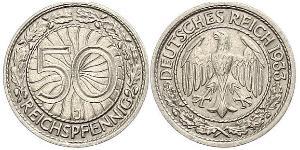 50 Pfennig / 50 Reichpfennig Weimar Republic (1918-1933) Copper/Nickel 