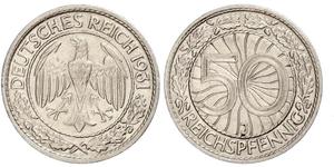 50 Pfennig / 50 Reichpfennig République de Weimar (1918-1933) Cuivre/Nickel 